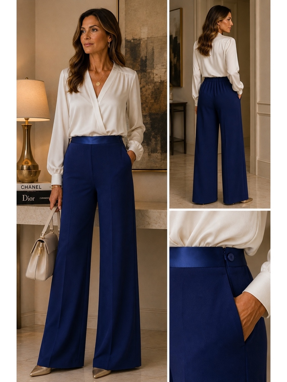 Eastex Women’s Size 16 Royal Blue Wide Leg Dress Pants NWT Satin Waist